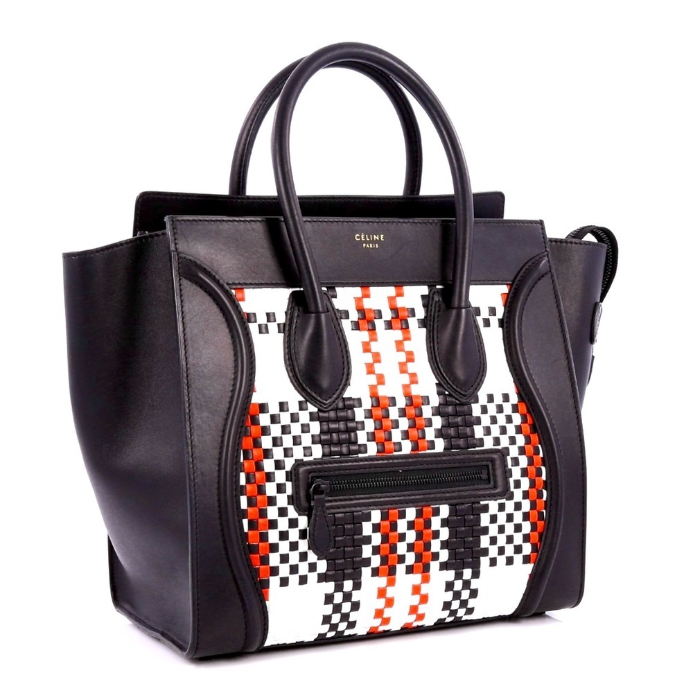 Celine Luggage Handbag Woven Leather Medium Size